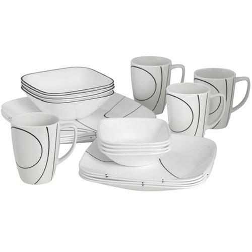 Corelle Square Simple Lines 16-piece Dinnerware Set with Bonus 10oz Bowls