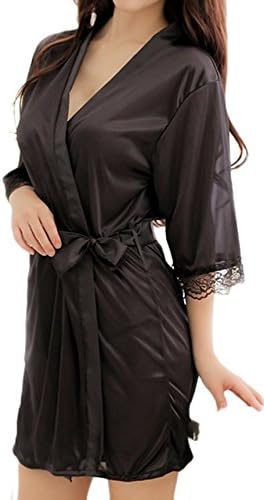 Queeneyes Sexy Satin Silk Lingerie Sleepwear Nightdress Lounge Robe