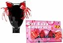 GoGo Gear Cosplay Cat Ears Glossy Version - Black Ears with Red Fluff and Red Ribbon