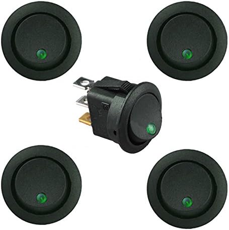 5Pcs X Green LED Round Dot Light 12V 20A Car Boat Auto Rocker SPST Toggle Switch