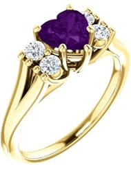 10K Yellow Gold 6.00x6.00mm Heart Cut Chatham Created Alexandrite and Diamond Ring -- LIFETIME WARRANTY