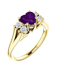 14K Yellow Gold 6.00x6.00mm Heart Cut Chatham Created Alexandrite and Diamond Ring -- LIFETIME WARRANTY