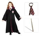 Harry Potter's Hermione Child Costume including Deluxe Gryffindor Robe, Hermione Wand and Tie - Large