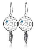 Reconstituted Turquoise Sterling Silver Dream Catcher French Wire Dangle Earrings