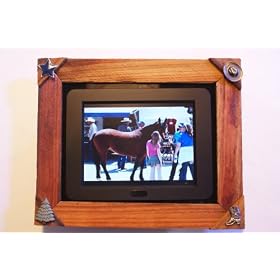 Voclan 8"LCD by SHARP.Includes Western Redwood frame with cowboy accents. The ONLY ONE that fits most 8x10 picture frames for future decor changes.Superior 800x600 resolution.Play MP3 & Video in stereo
