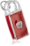 Sterling Silver Red Heart Shopping Bag Charm