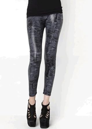 Patch Piece Denim Jean Print Liquid Leggings