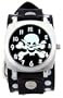 Polka Dot Silver Skull and Bones Wide Leather Band Punk Skater Halloween Fashion Wrist Watch