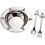 1 X Silverplated Baby Bear Bowl, Spoon, Fork Set