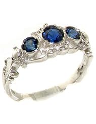 925 Solid Sterling Silver Natural Sapphire English Georgian style Trilogy Ring - Finger Sizes 4 to 12 Available