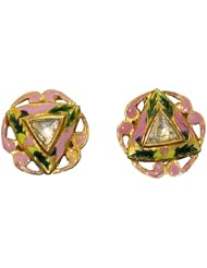Solid Gold Diamond Pave Enamel Stud Earring Fashion Jewelry
