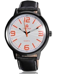 Fafada Mens Womens Quartz Wrist Watch White Dial Red Numeral Leather Band