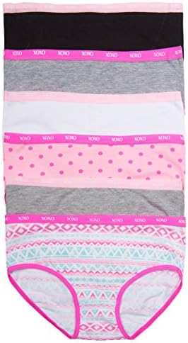 XOXO Girl's Cotton Spandex Briefs with Elastic Trim 6-Pack (Small, 6PK Trib/Dots/Basics)
