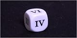 16mm d6 Opaque Dice, Roman Numerals I thru VI, White/Black