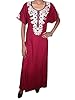 Womens Kaftan Foral Embroidred Boho Caftan Cotton Loungerwear Dress Size Medium (MAROON)