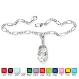 Silvertone Metal Enamel Birthstone and Crystal Baby Shoe Charm With FREE Bracelet- April- Simulated Diamond