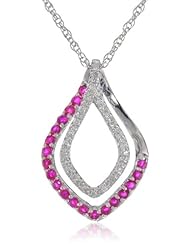 Sterling Silver Blue Sapphire or Ruby and Diamond Kite Pendant Necklace (1/10 cttw, I-J Color, I2-I3 Clarity), 18"