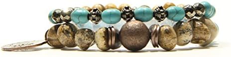 AB's - Women's Bracelet - Women's Jewelry - 2in1 Gemstone Bracelet - Blue Sand Bracelet - Beaded Strech Bracelet - Turquoise and Jasper Bracelet