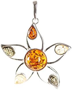 Sterling Silver 925 Mullticolor Flower Pendant Baltic Amber