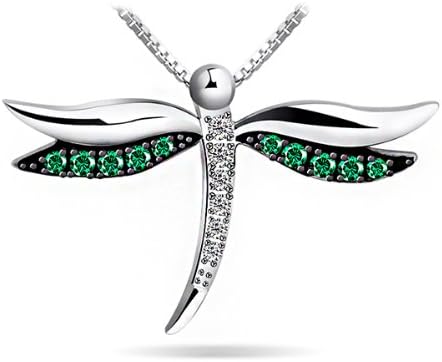 Purple Horse 925 Sterling Silver Dragonfly Pendant with Green Swarovski Element Crystal 40cm Necklace (8762)