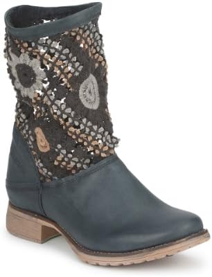Bunker Women's Floral Gray Crochet Fabric & Leather Pull-On Ankle Boot, 36 EU (US Womens 6)