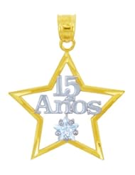Gold 15 Anos Quinceanera Star Pendant Heart with Cubic Zirconia