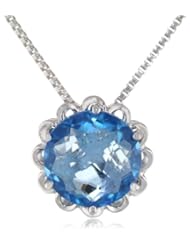 Sterling Silver Special Cut Blue Topaz Pendant Necklace, 18"