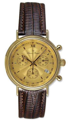 Lucien Piccard 14kt Gold Chronograph Mens Swiss Watch Leather Strap Date LP04730