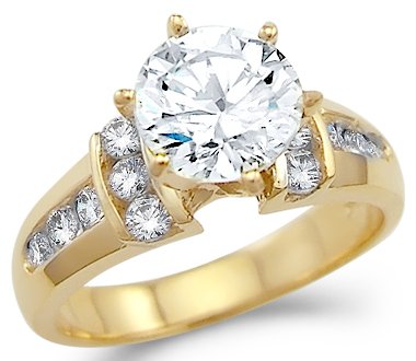 Solid 14k Yellow Gold Round Solitaire CZ Cubic Zirconia Engagement Ring New 2.0 ct Solid 14k Yellow Gold Round Solitaire CZ Cubic Zirconia Engagement Ring New 2.0 ct