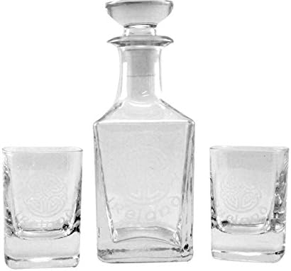 Irish Celtic Glass Decanter 2 Glasses Nightcap Size
