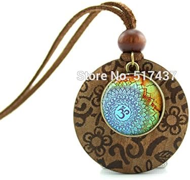 Pretty Lee New Design Round Wooden Necklaces Om Necklace Yoga Jewelry Om Charm Glass Photo Pendant Necklace