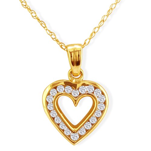 10k Yellow Gold Diamond Heart Shaped Pendant (1/5 cttw, K-L Color, I-3 Clarity), 18