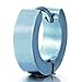 Pair Stainless Steel Metallic Blue Huggie Hinged Hoop Earrings for Men Women