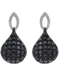 14K White Gold 1.75ct Big Teardrop Micropave Black & White Diamond Post Earrings