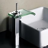IMAGE OF BathApp New Bathroom Waterfall Chrome Glass Vessel Sink Faucet (Model BA6100-26)