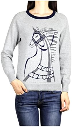 Premium Women's Horse Graphic Jacquard Designer Sweater (Large, Heather Gray)