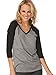 Kavio! Women Sheer Jersey Cntrst V Neck Raglan 3/4 Sleeve