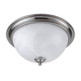 IMAGE OF Westinghouse 64094 Brandt Point Two-Light Flush Mount Ceiling Fixture, Brushed Nickel Finish with White Alabaster Globes