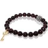 Garnet Stretch Bracelet with Bone Key Charm & Stainless Steel Bead Accent