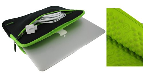 rooCASE Super Bubble Neoprene Sleeve Case Cover for Apple MacBook Air 11.6-inch Laptop MC505LL/A MC506LL/A MC968LL/A MC969LL/A (Black / Neon Green)