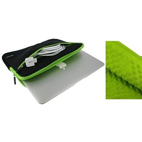 rooCASE Super Bubble Neoprene Sleeve Case Cover for Apple MacBook Air 11.6-inch Laptop MC505LL/A MC506LL/A (Black / Neon Green)