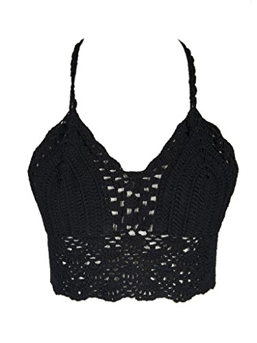 Persun Women Spaghetti Strap Crochet Cropped Cami Bralette Top