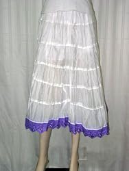Friendship Gift - White Cotton Tiered Skirts with Adjustable Waist Purple Lace 32 Inch Length