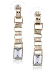 Anne Klein "Bennet" Gold-Tone Crystal Square Linear Drop Earrings