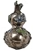 11.5 inch Squash Shaped Burnished Wall Vase Blue Flower Leaf Motif