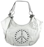 White Peace Sign Rhinestone Hobo Bag Handbag