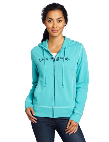 Life is Good Women's Softwash Zippity Hoodie, Aqua Blue, Large On Sale