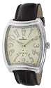 Peugeot mens large oval shap silver-tone watch. White dial with remote sweep scond hand. Black genuine leather strap