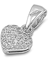 Sterling Silver Small Heart Clear CZ Pendant Classic Cute Charm Pure 925 New 7mm with 1mm Ball Bead Chain