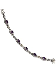 Sterling Silver w/14k Yellow Gold Amethyst Antiqued 7.25in Bracelet
